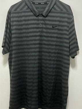 Nike Men’s Black and Gray Striped Golf Polo